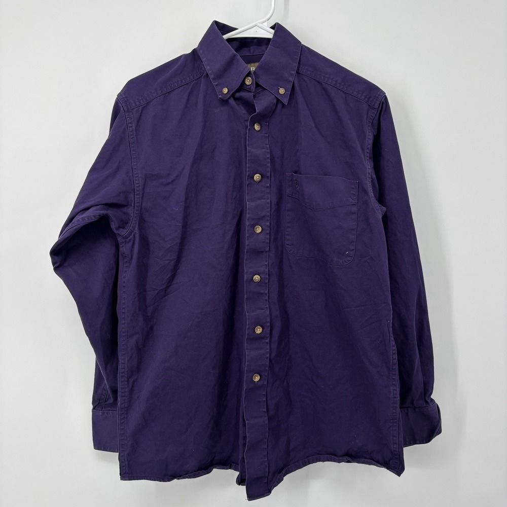 Ariat Button Down Shirt Purple Dress Casual Western Logo Mens Size Small